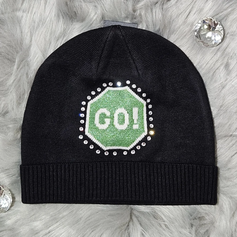 BUNDLE - Kate Spade Hat Beanie Stop Sign Traffic & Black Taxi Mittens Streetwear